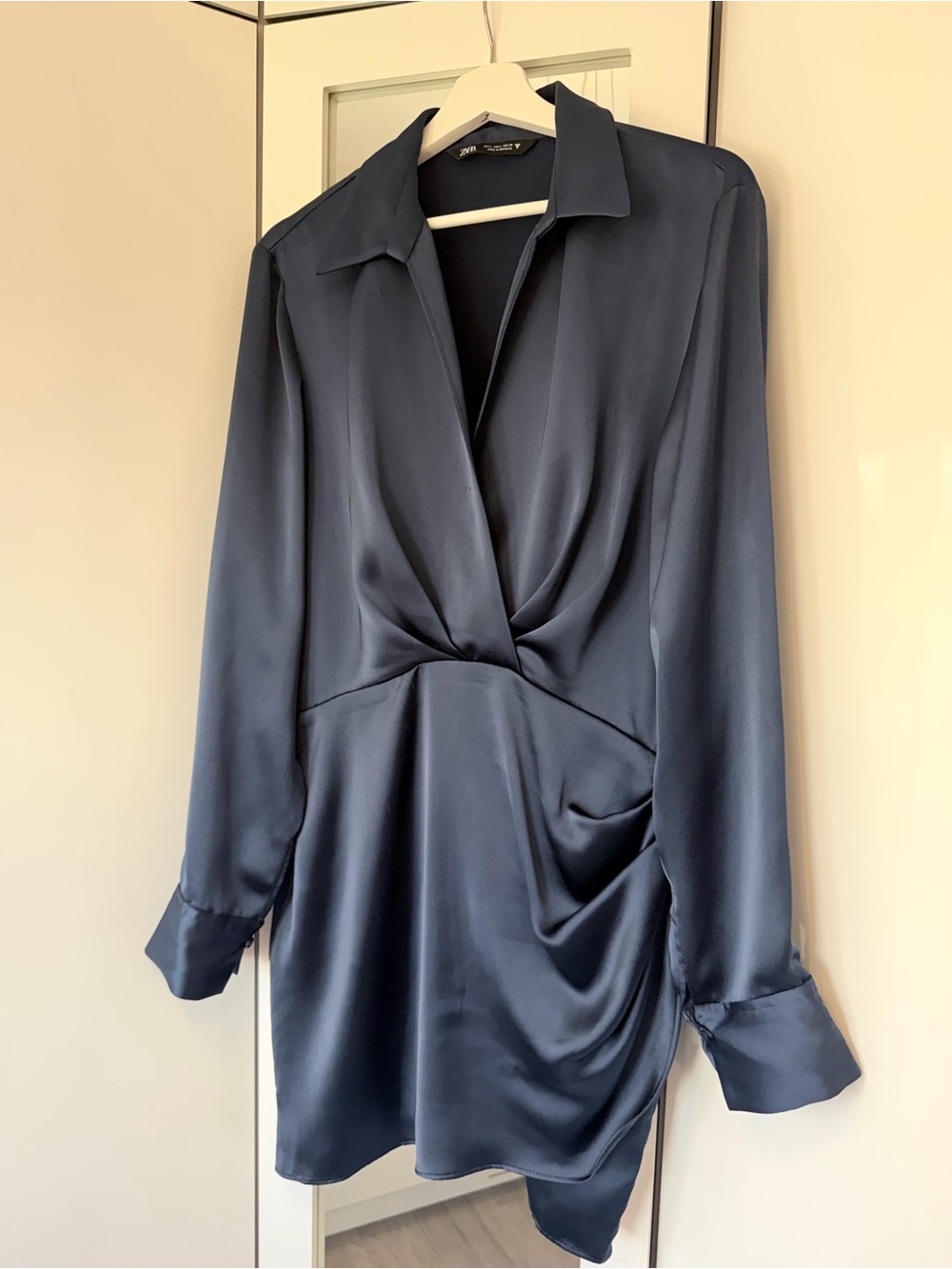 Zara Deep Navy Satin Twist-Front Blouse